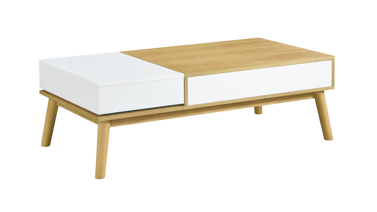 Table basse scandinave bois clair et blanc avec rangement TALIA