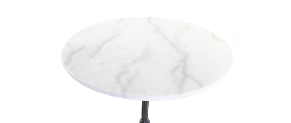 Table bistrot en marbre blanc et métal noir CONTY