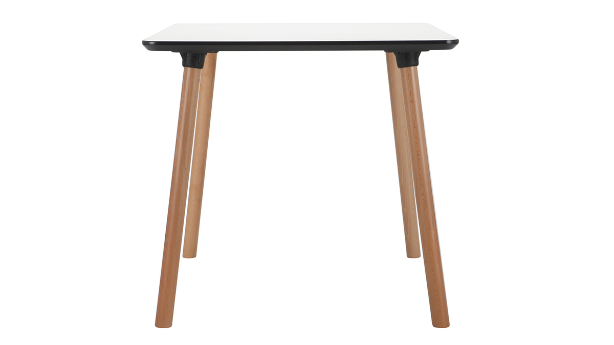 Table carre design blanche avec pied en bois L80 cm BRUNCH