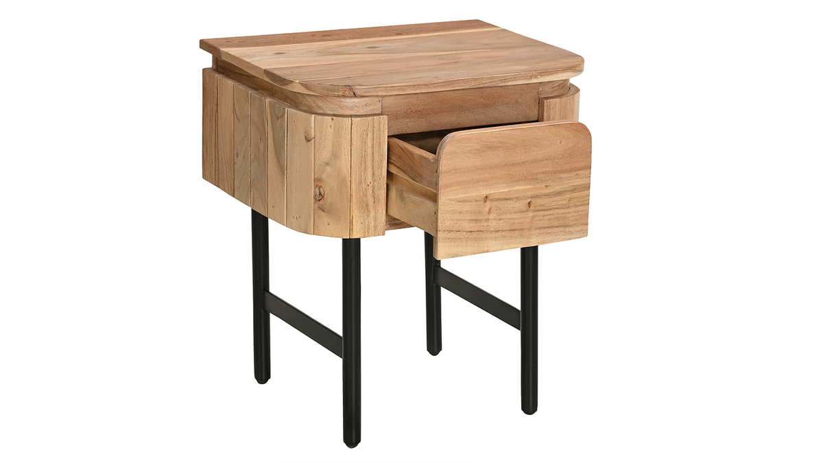 Table de chevet en bois massif et mtal noir avec tiroir L45 cm NAPOLI