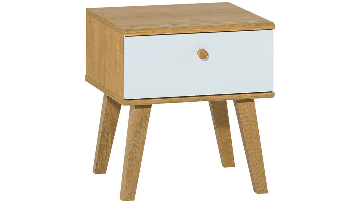 Table de chevet scandinave avec tiroir blanc et bois clair chne MAHE
