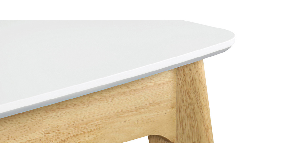 Table extensible rallonges intgres rectangulaire blanc et bois L140-180 cm MEENA