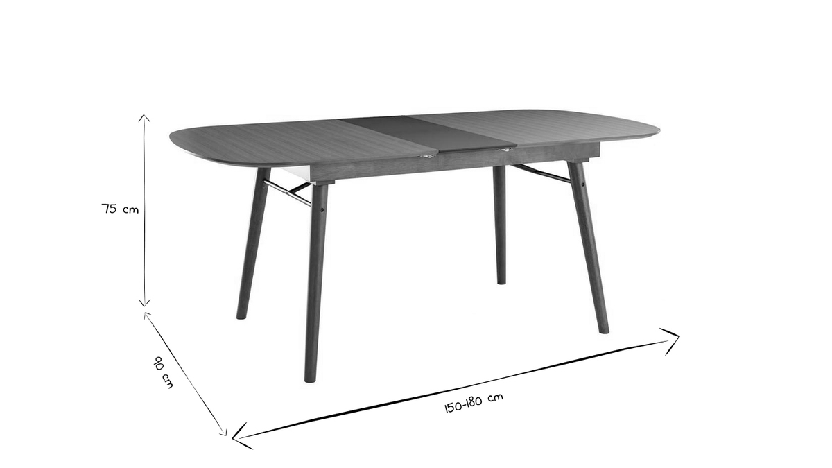 Table extensible rallonges intgres rectangulaire en bois fonc noyer L150-180 cm SHELDON