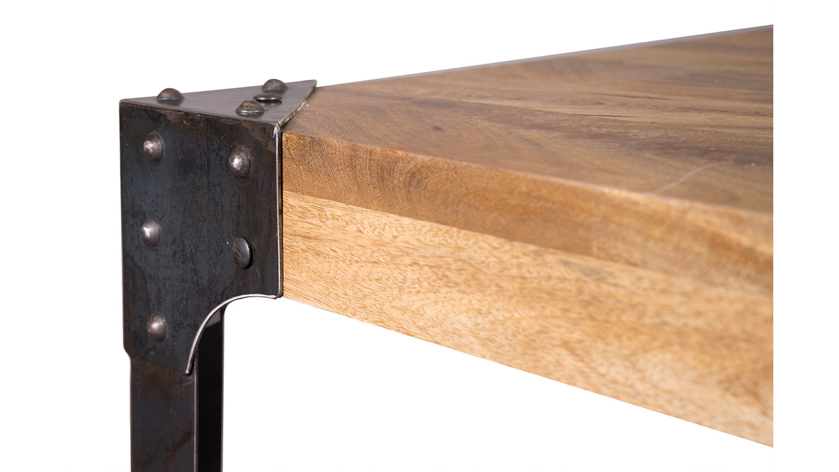 Table haute industrielle carre en bois manguier massif et mtal  L88 cm MADISON