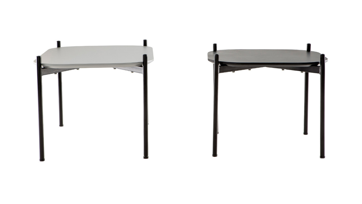 Tables basses design 75 et 50 cm gris/noir pieds mtal (lot de 2) SEGA