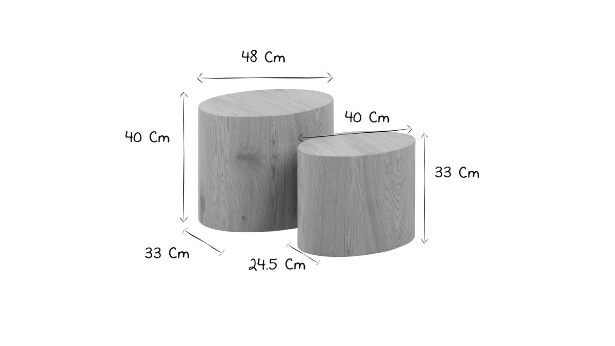 Tables basses gigognes ovales scandinaves bois clair finition chêne (lot de 2) WOODY