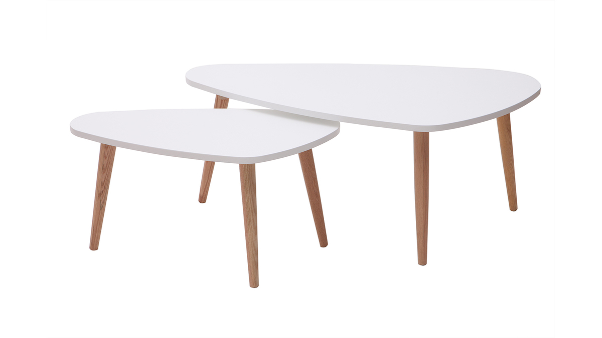 Tables basses gigognes scandinaves blanc et bois clair chêne massif (lot de 2) ARTIK