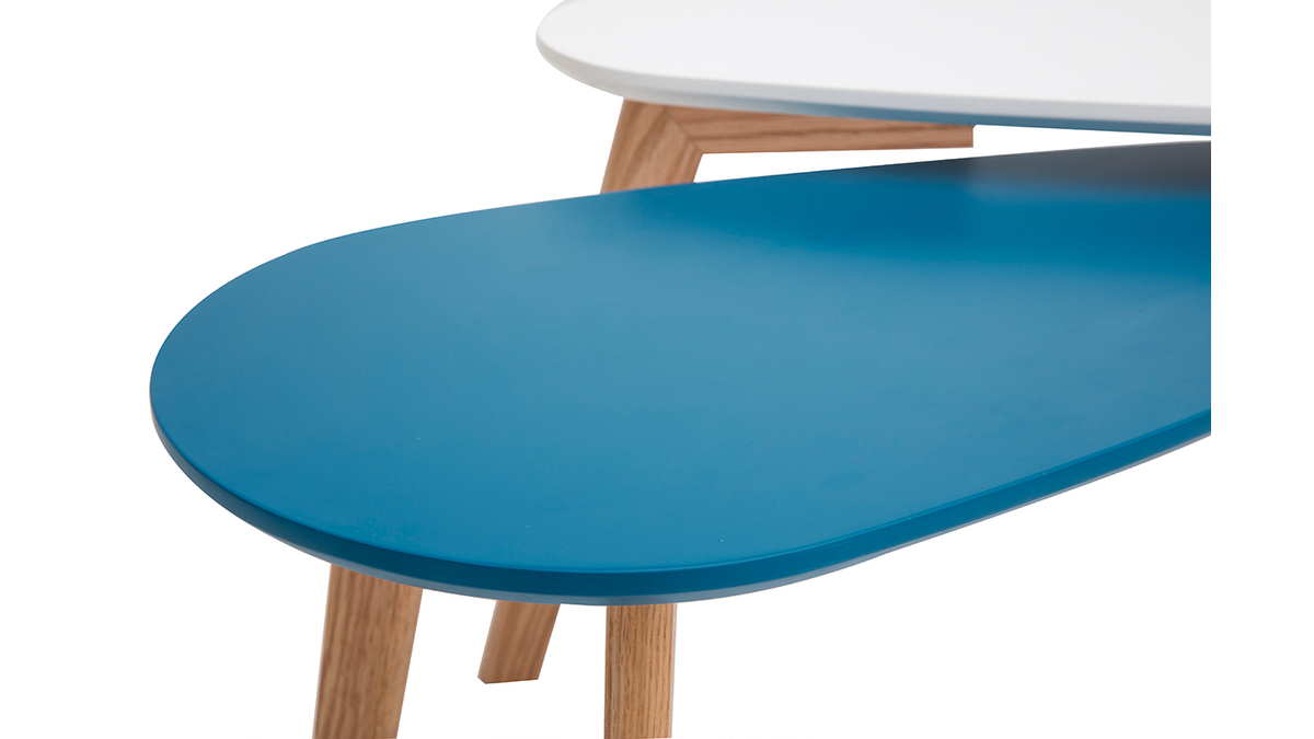 Tables basses scandinaves blanc, bleu canard et bois clair chne (lot de 2) ARTIK