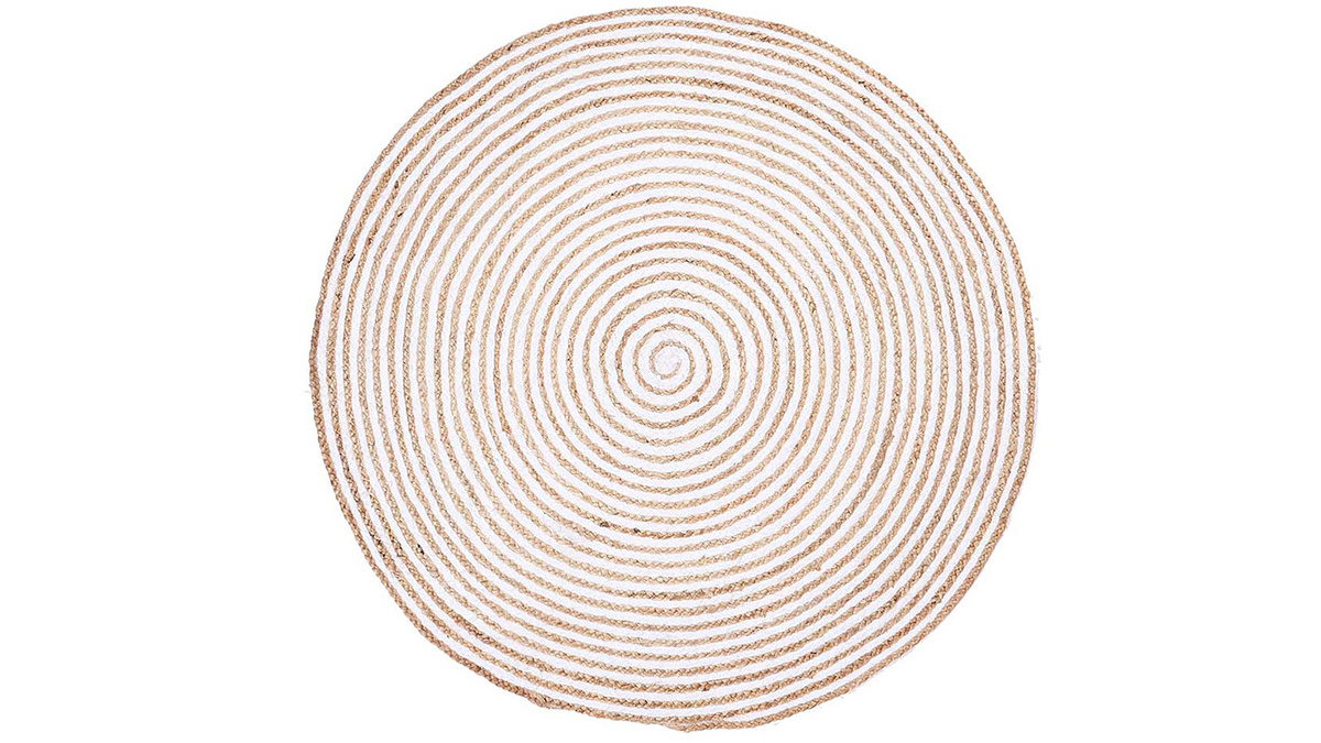 Tapis rond en jute naturel et coton blanc D150 cm CORDA