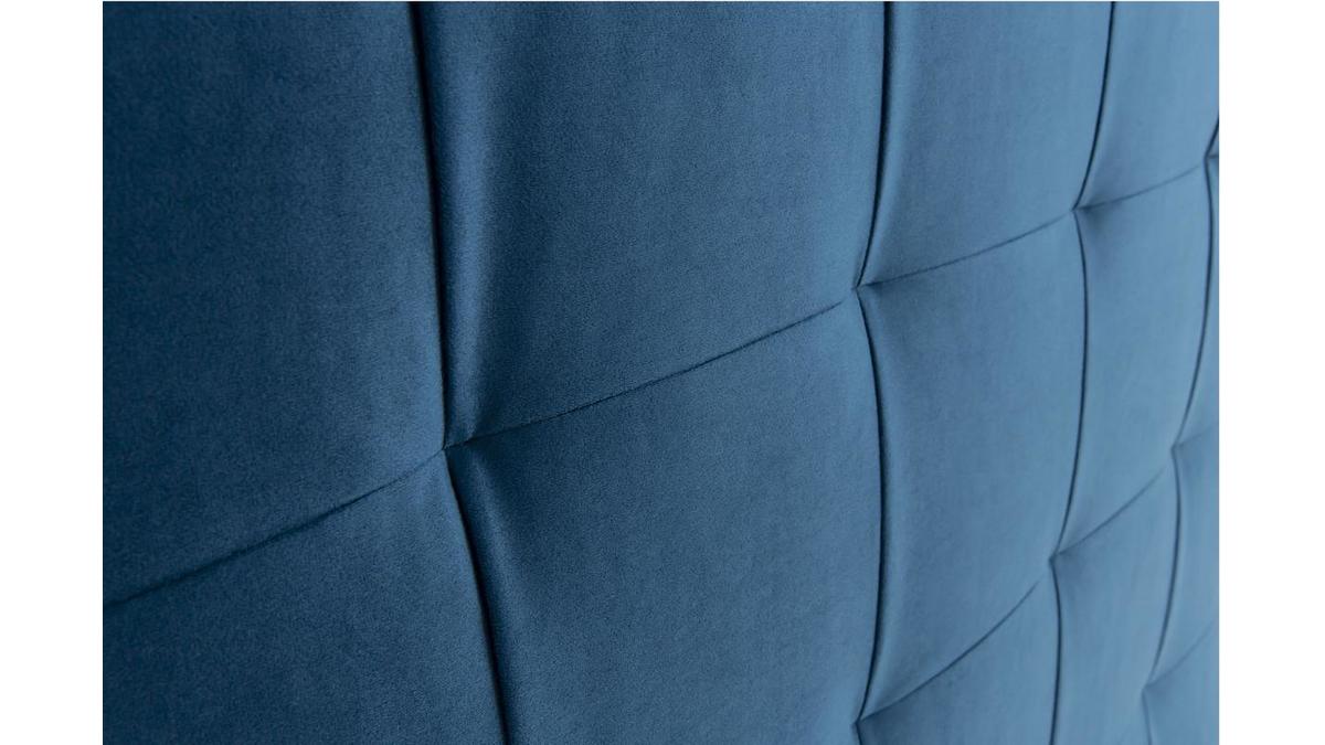 Tte de lit capitonne en tissu velours bleu fonc L160 cm HALCIONA